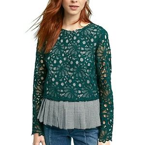 Anthro MAEVE Gabriella gingham lace blouse top